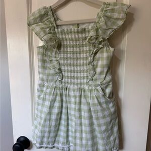 Janie and Jack Light Green and White Checkered Romper